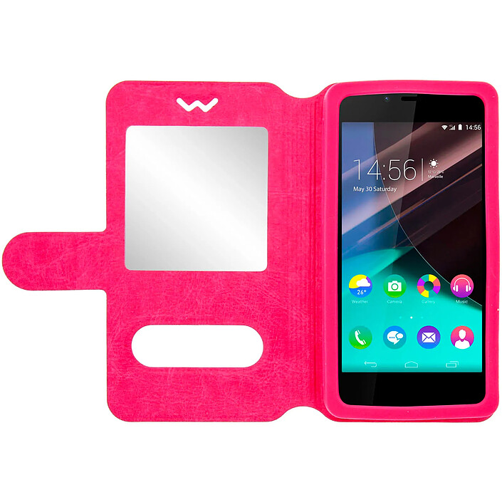 Avizar Étui Smartphones : Longueur entre 127 mm et 132 mm et double fenêtre - Rose