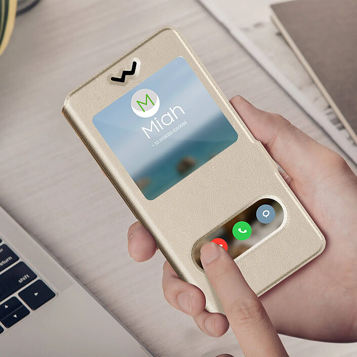 Avis Avizar Étui pour Smartphone Universel Taille 3XL Fenêtres D'affichage et Décrochage Dorée