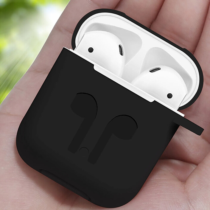 Avizar Coque pour AirPods 1 / 2 Souple Anti-traces Anti-rayures avec Mousqueton Noir pas cher