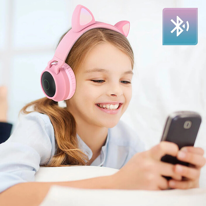 Avis Avizar Casque Audio Bluetooth Design Oreilles Chat Animation lumineuse 12h Rose