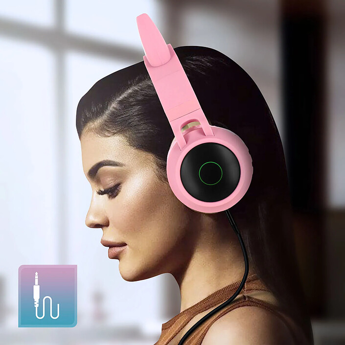 Avizar Casque Audio Bluetooth Design Oreilles Chat Animation lumineuse 12h Rose pas cher
