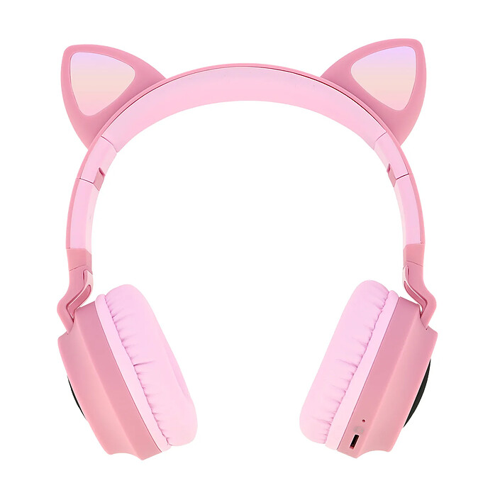 Avizar Casque Audio Bluetooth Design Oreilles Chat Animation lumineuse 12h Rose