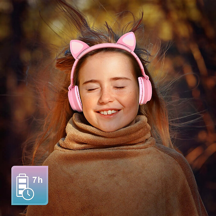 Acheter Avizar Casque Audio Bluetooth Design Oreilles Chat Animation lumineuse 12h Rose