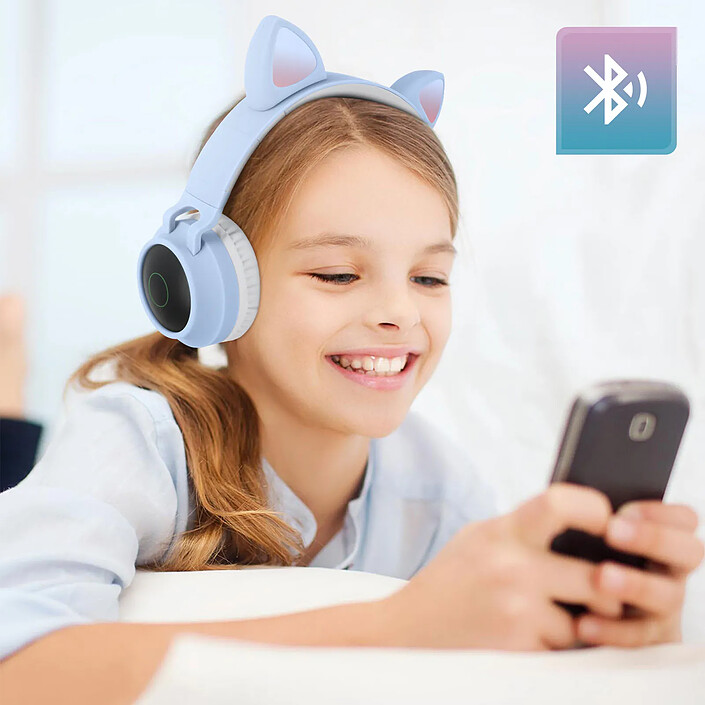Avis Avizar Casque Audio Sans Fil Bluetooth 5.0 Design Oreilles de Chat avec LED Bleu clair