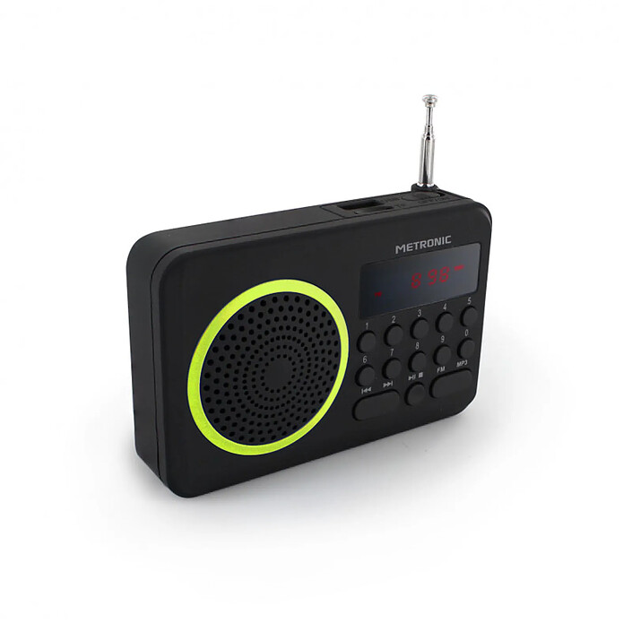 Metronic 477202 - Radio portable FM MP3 avec ports USB/micro SD - noir et vert