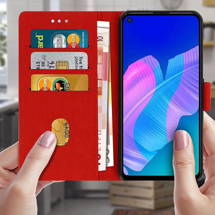 Avis Avizar Étui pour Huawei P40 Lite E Clapet Portefeuille Fonction Support Vidéo Rouge