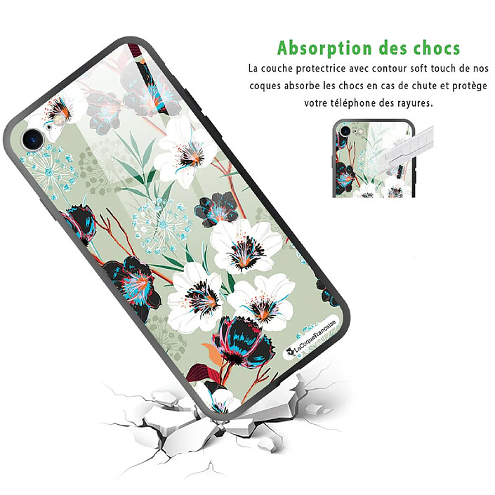 Avis LaCoqueFrançaise Coque iPhone 7/8/ iPhone SE 2020/ 2022 Coque Soft Touch Glossy Fleurs vert d'eau Design
