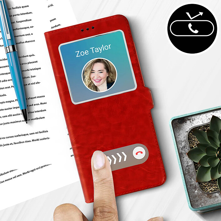 Avis Avizar Étui Folio pour Galaxy A21s Double Fenêtre avec Fonction Support Rouge