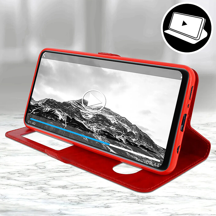 Acheter Avizar Étui Folio pour Galaxy A21s Double Fenêtre avec Fonction Support Rouge