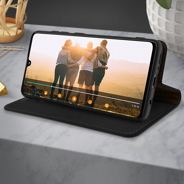 Avizar Étui pour Samsung Galaxy A41 Folio Cuir Véritable Porte-carte Support Vidéo Noir pas cher