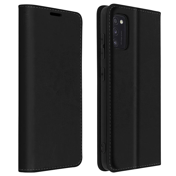 Avizar Étui pour Samsung Galaxy A41 Folio Cuir Véritable Porte-carte Support Vidéo Noir