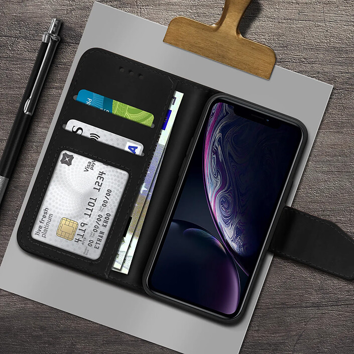 Avizar Housse Apple iPhone XR Cuir Porte-carte Fonction Support Premium noir pas cher