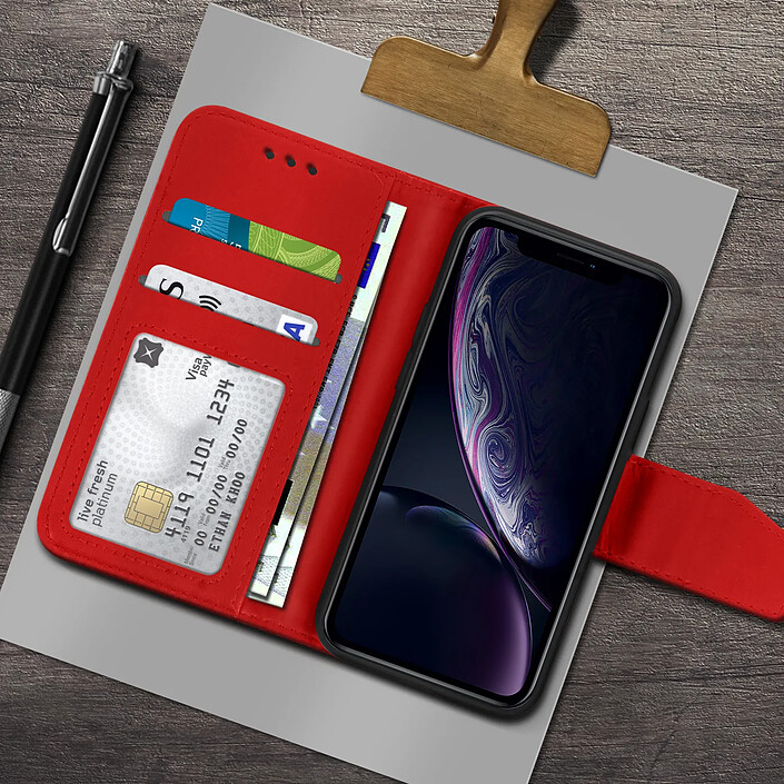 Avizar Étui Portefeuille pour iPhone XR en Cuir Premium avec Fonction Stand Rouge pas cher