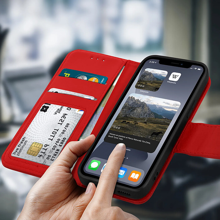Avis Avizar Étui Portefeuille pour iPhone XR en Cuir Premium avec Fonction Stand Rouge