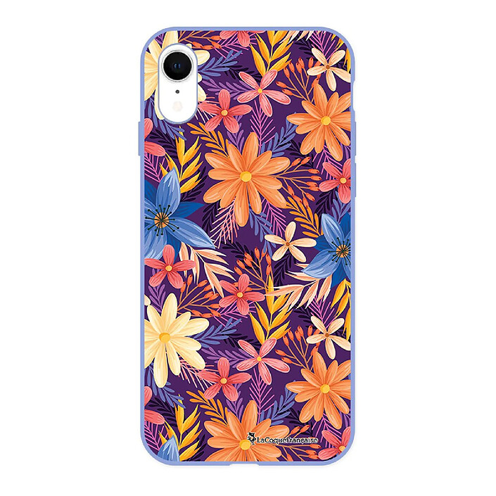 LaCoqueFrançaise Coque iPhone Xr Silicone Liquide Douce lilas Fleurs violettes et oranges .