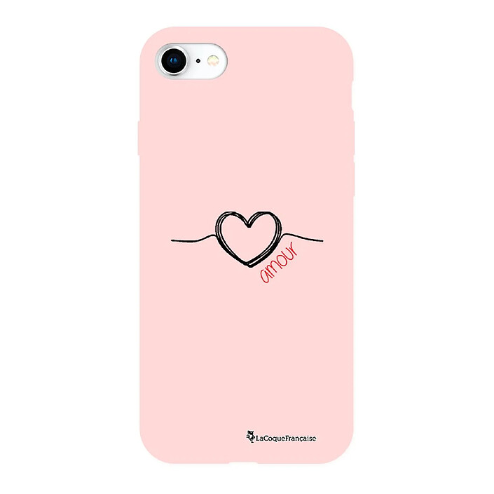 LaCoqueFrançaise Coque iPhone 7/8/ iPhone SE 2020 Silicone Liquide Douce rose pâle Coeur Noir Amour