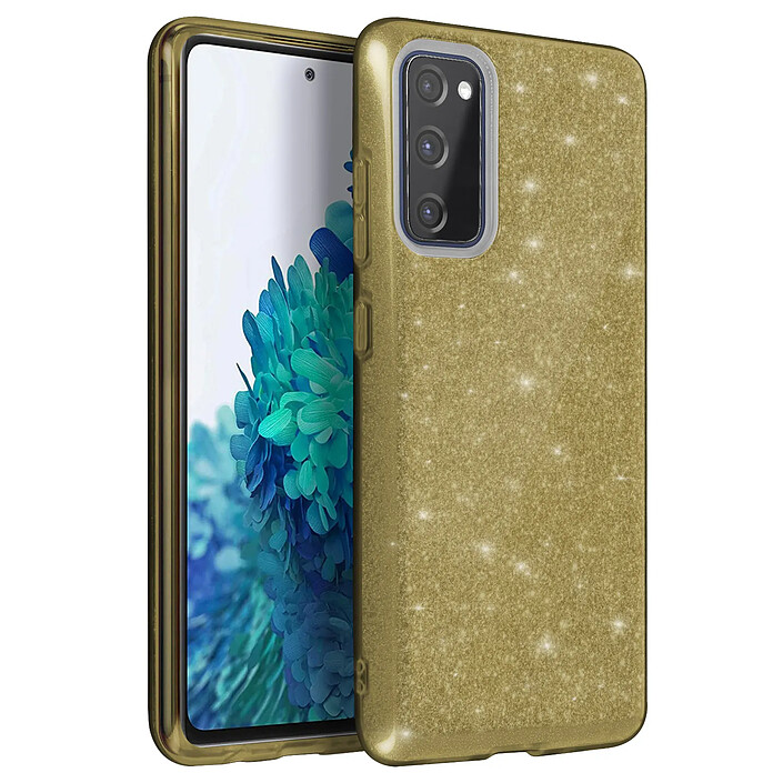 Avizar Coque pour Galaxy S20 FE en Structure Bi-Matière avec Feuille Pailletée Dorée