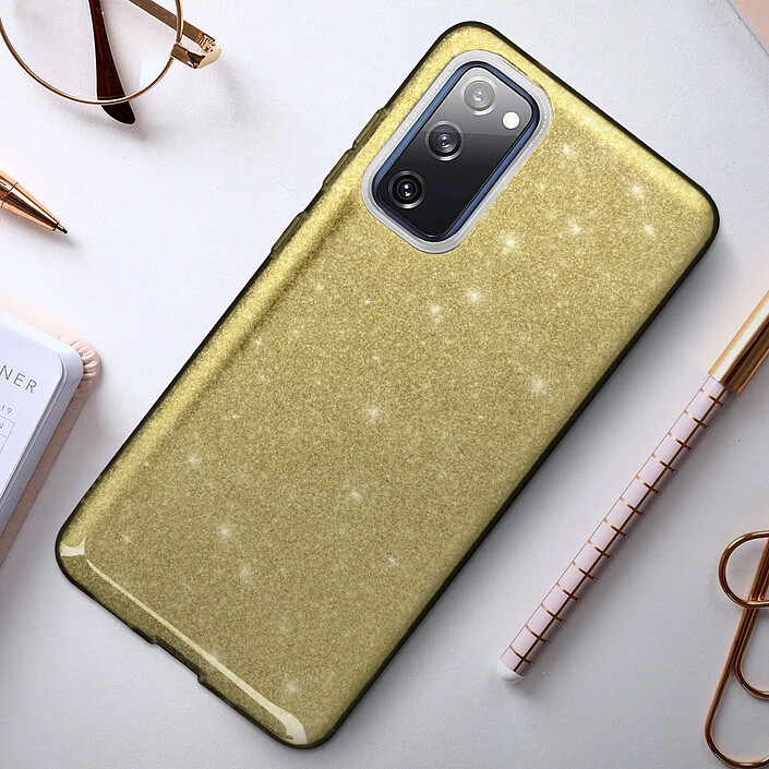 Avis Avizar Coque pour Galaxy S20 FE en Structure Bi-Matière avec Feuille Pailletée Dorée