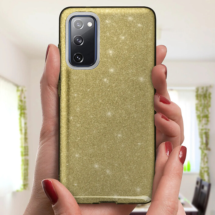 Acheter Avizar Coque pour Galaxy S20 FE en Structure Bi-Matière avec Feuille Pailletée Dorée
