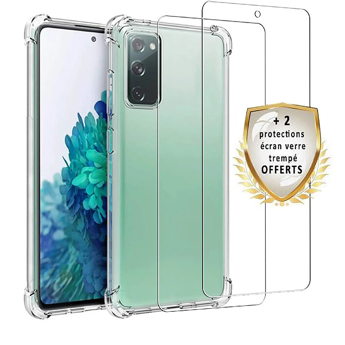 Evetane Coque Samsung Galaxy S20 FE Antichoc coins renforcés Silicone + 2 Vitres en verre trempé Protection écran