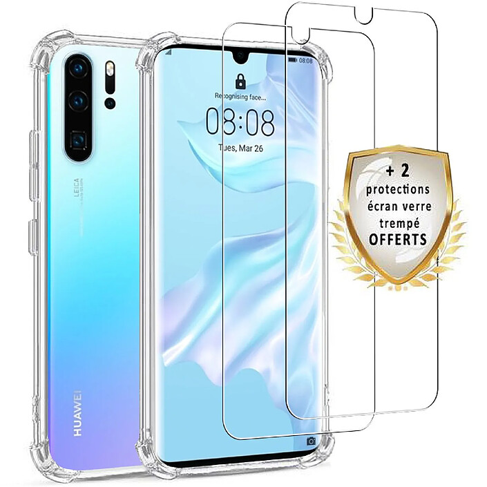 Evetane Coque Huawei P30 Pro/ P30 Pro New Edition Antichoc Silicone + 2 Vitres en verre trempé Protection écran