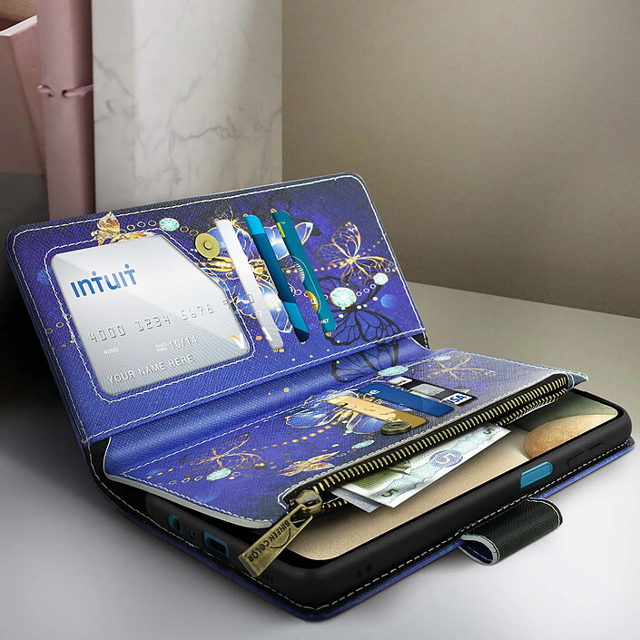 Acheter Avizar Étui Samsung Galaxy A12 Clapet Multicompartiments et Support Vidéo Papillons Or