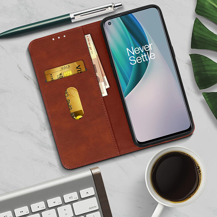 Avis Avizar Housse OnePlus Nord N10 5G Porte-carte Fonction Support Vidéo marron