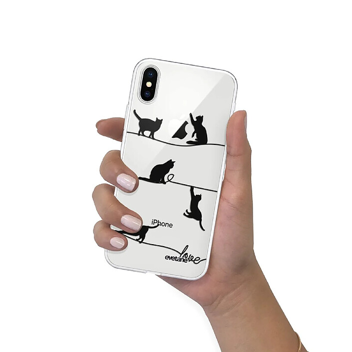 Evetane Coque iPhone Xs Max silicone transparente Motif Chat Lignes ultra resistant pas cher