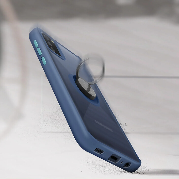 Avizar Coque Samsung A02s Bi-matière Bague Métallique Fonction Support bleu pas cher