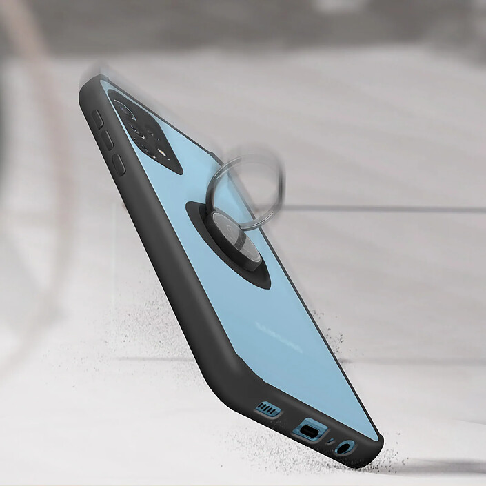 Avizar Coque pour Samsung Galaxy A52 et A52s Bi-matière Bague Métallique Fonction Support Noir pas cher