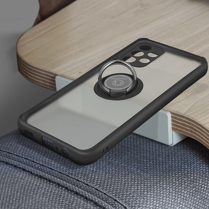 Acheter Avizar Coque pour Samsung Galaxy A52 et A52s Bi-matière Bague Métallique Fonction Support Noir