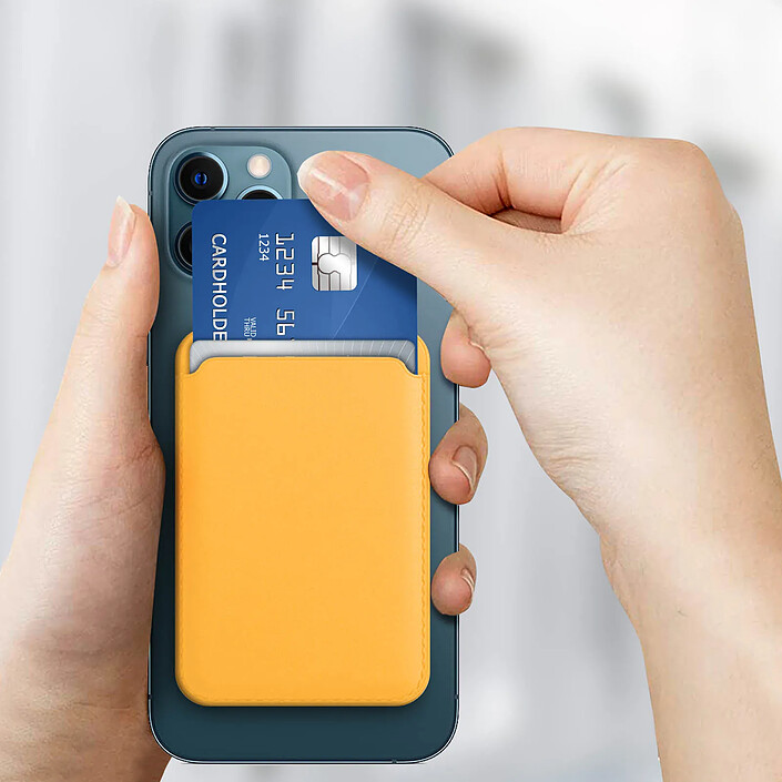 Avizar Porte Carte MagSafe pour iPhone 12 et 13 Revêtement en Cuir Fixation Magnétique Jaune pas cher