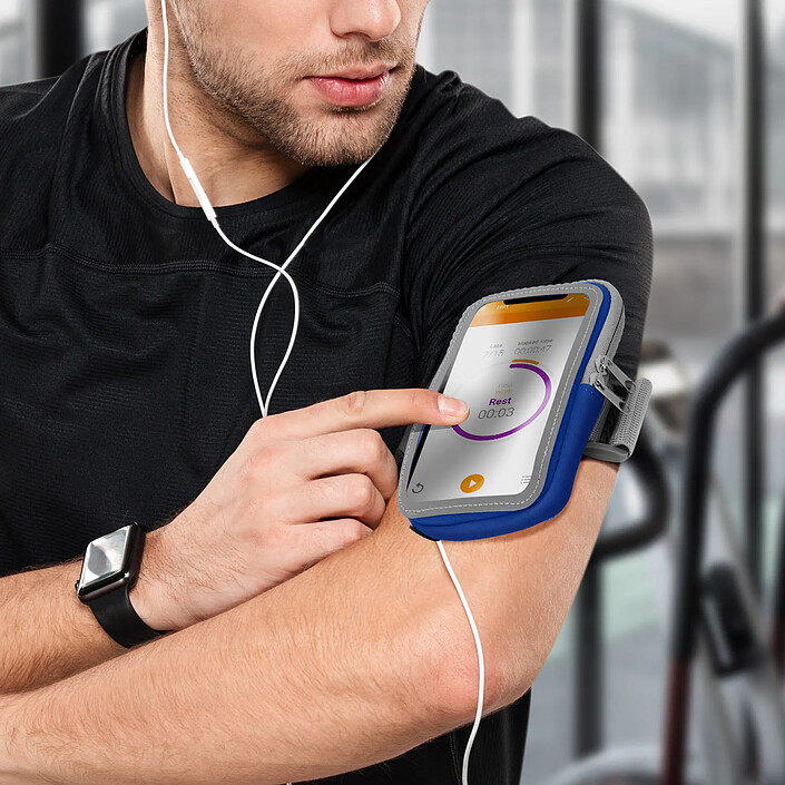 Avizar Brassard Sport pour Smartphone Tactile Attache Bras ou Avant-bras Poche Zippée Bleu pas cher
