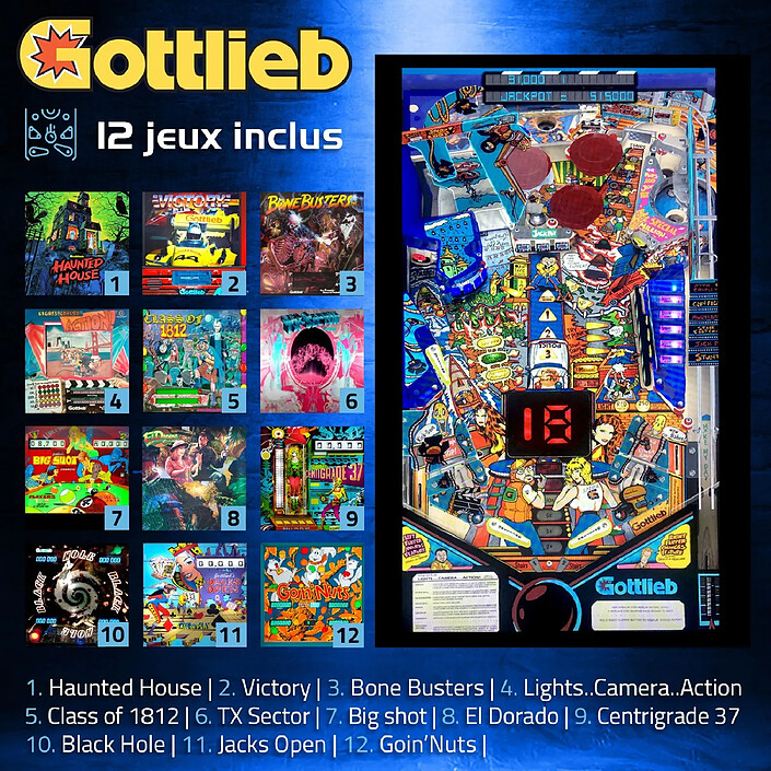 Flipper 21C Digital - Flipper numérique avec 12 jeux classiques Gottlieb pas cher