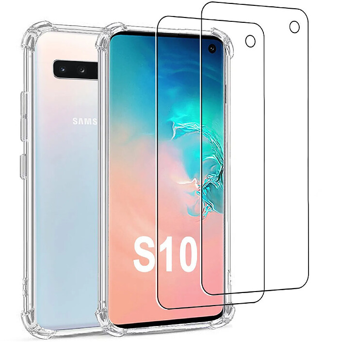 Acheter Evetane Coque Samsung Galaxy S10 Antichoc Silicone + 2 Vitres en verre trempé Protection écran