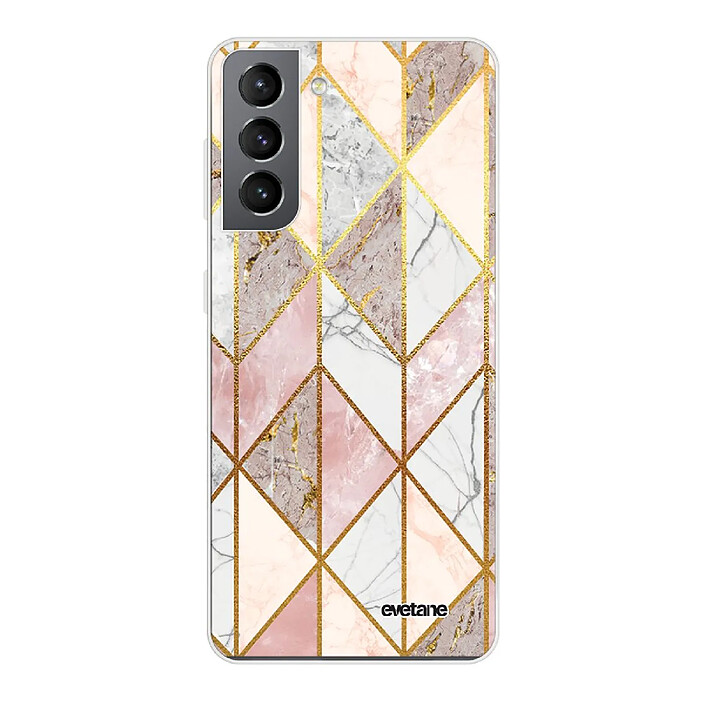Evetane Coque Samsung Galaxy S21 5G 360 intégrale transparente Motif Marbre Rose Losange Tendance .