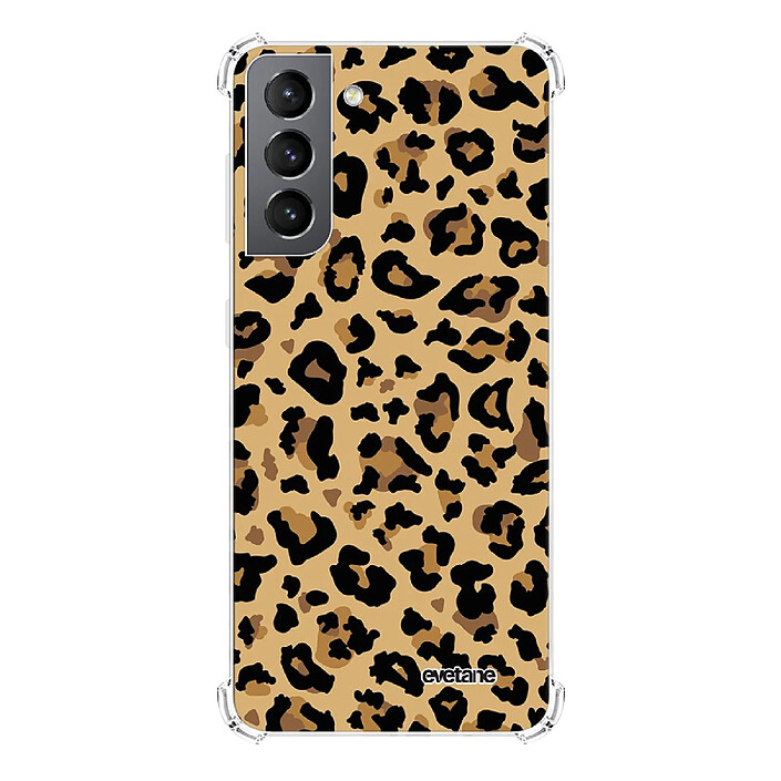 Evetane Coque Samsung Galaxy S21 5G anti-choc souple angles renforcés transparente Motif Léopard Beige .