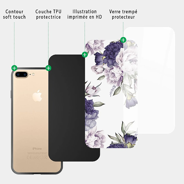 Acheter LaCoqueFrançaise Coque iPhone 7 Plus/ 8 Plus Coque Soft Touch Glossy Pivoines Violettes Design