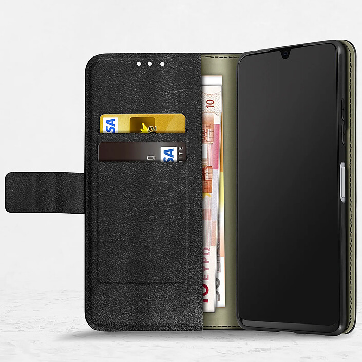 Avizar Housse Samsung Galaxy A22 5G Aspect Grainé Clapet Portefeuille Stand Vidéo noir pas cher
