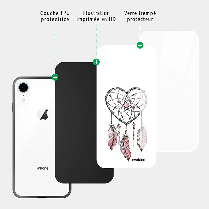 Acheter Evetane Coque en verre trempé iPhone Xr Attrape coeur .