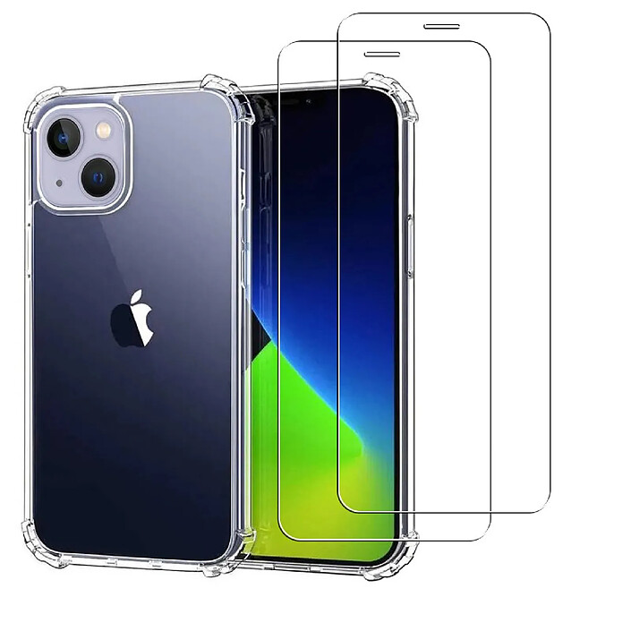 Evetane Coque iPhone 13 Antichoc Silicone bords renforcés + 2 Vitres en verre trempé Protection écran pas cher