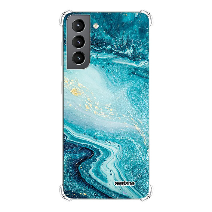 Evetane Coque Samsung Galaxy S21 5G anti-choc souple angles renforcés transparente Motif Bleu Nacré Marbre .