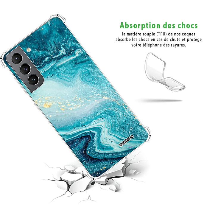 Avis Evetane Coque Samsung Galaxy S21 5G anti-choc souple angles renforcés transparente Motif Bleu Nacré Marbre .