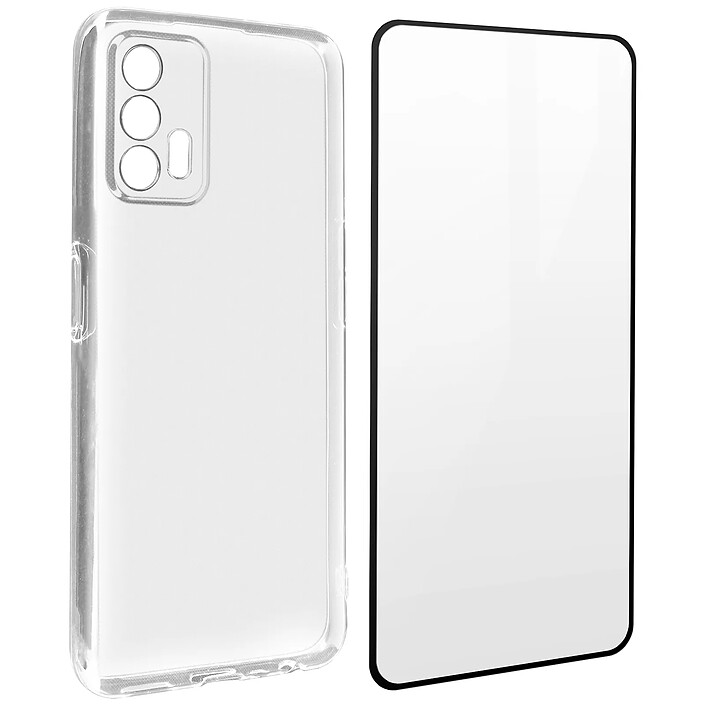 Avizar Coque Realme GT Silicone Souple Film Verre Trempé 9H Noir Noir