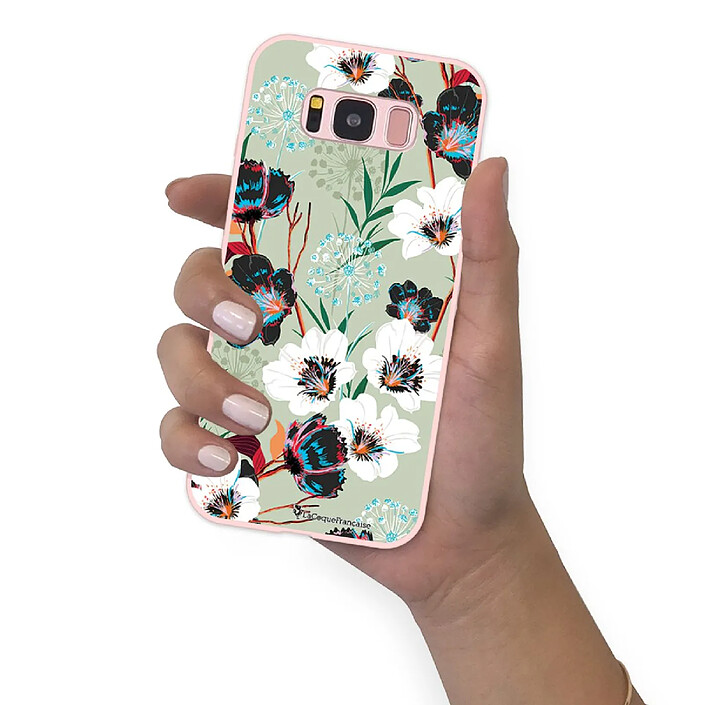 LaCoqueFrançaise Coque Samsung Galaxy S8 Silicone Liquide Douce rose pâle Fleurs vert d'eau . pas cher