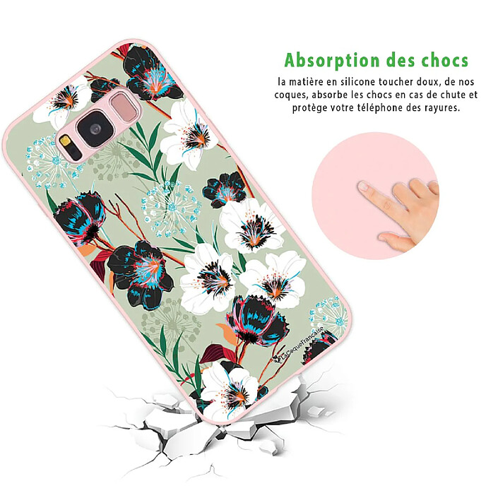 Avis LaCoqueFrançaise Coque Samsung Galaxy S8 Silicone Liquide Douce rose pâle Fleurs vert d'eau .
