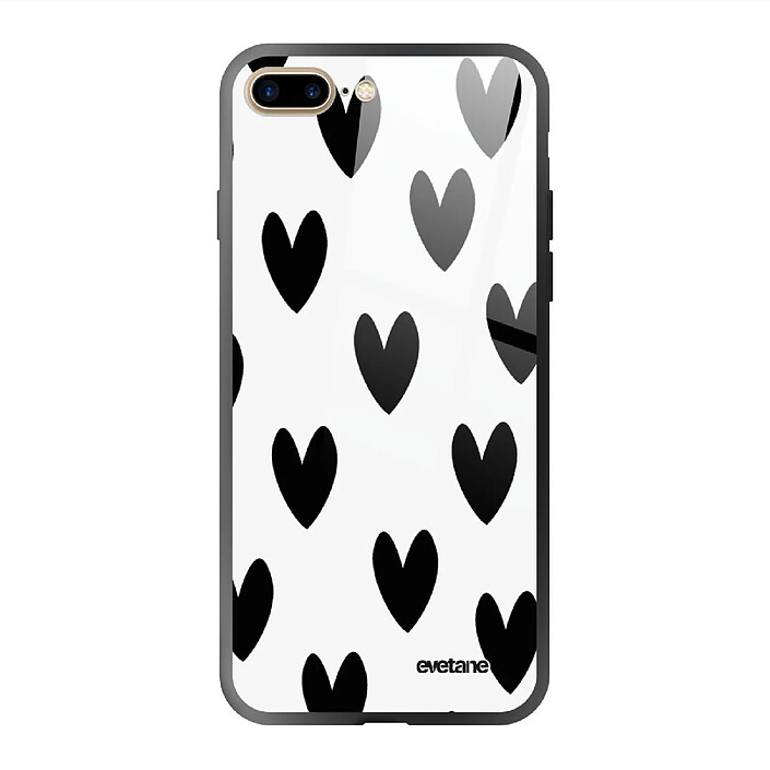 Evetane Coque iPhone 7 Plus/ 8 Plus Coque Soft Touch Glossy Coeurs Noirs Design