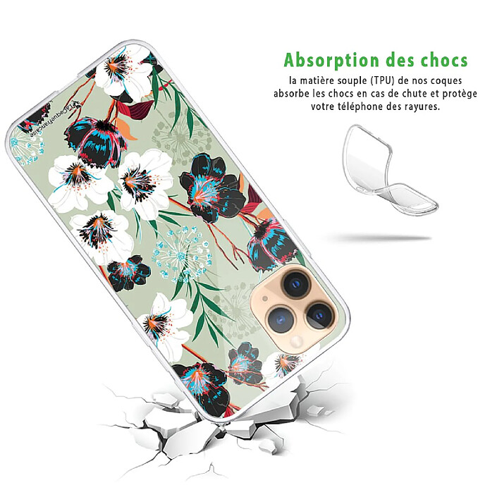 Avis LaCoqueFrançaise Coque iPhone 11 Pro Max 360 intégrale transparente Motif Fleurs vert d'eau Tendance .