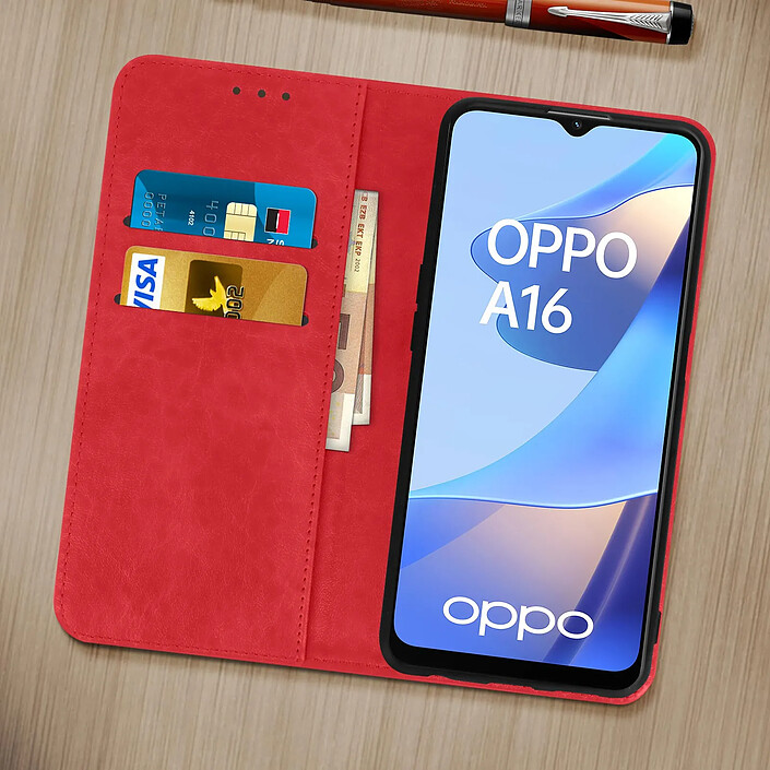Acheter Avizar Étui Oppo A16 et A16s Folio Portefeuille Fonction Support Vidéo rouge