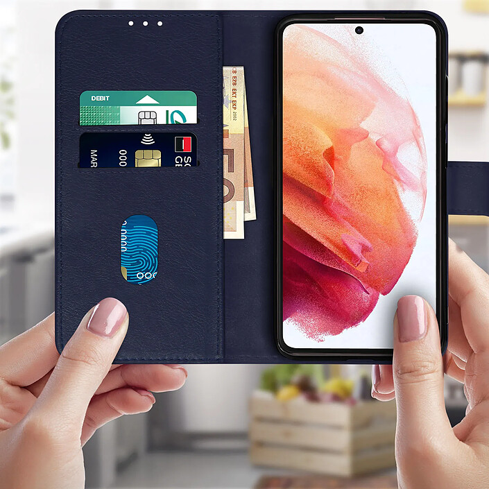Avis Avizar Etui Samsung Galaxy S21 FE Clapet Portefeuille Fonction Support vidéo Bleu Nuit